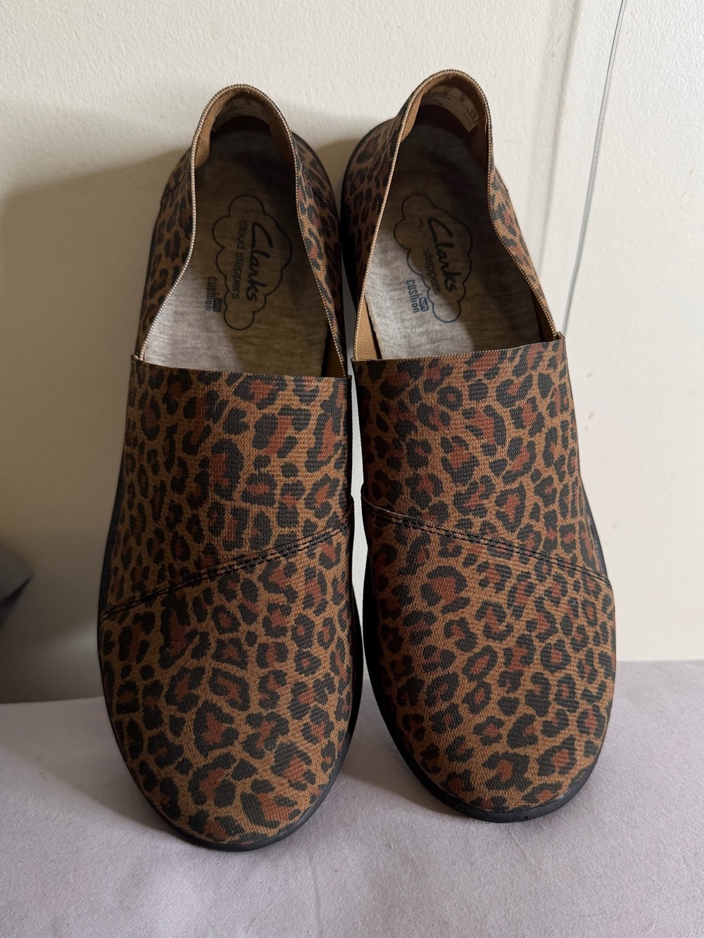 Clarks Leopard Print Slip-On Flats - Brown & Black